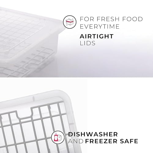 Image of KESI ORNAMENTS 2 pieces 2500Ml Fridge Storage Boxes With Removable Drain Plate And Lid Square Stackable Fridge Storage Containers Plastic Freezer Storage Containers For Fish, Meat, Vegetables(Clear)
