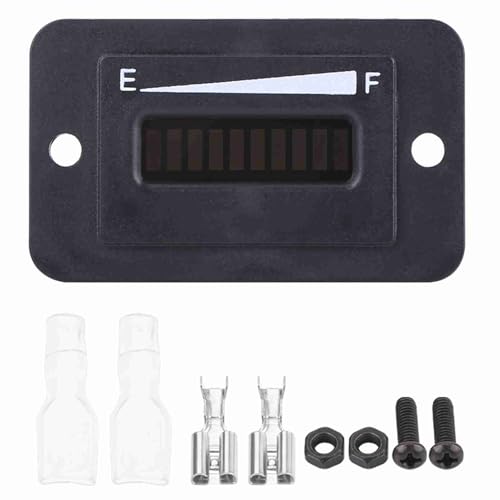 12V/24V/36V/48V LED Digital Battery Indicator Meter Gauge, Battery Monitor for Cart, Boat, RV, ATV, with 10 Segment LED Bar Graph, Low Charge Warning Flash, Easy to Install (BI003-48V)