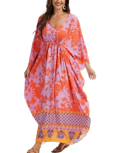 Image of Moss Rose Kaftan Dresses for Women V Neck Summer Swimsuit Cover up Caftan Maxi Beach Dresses