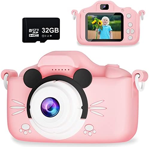 Saneen Kids Camera, 40MP & 1080P HD Selfie Camera for Kids Ages 2-9, 4X Zoom Toddler Kids Toy Camera for 2 3 4 5 6 7 8 9 Year Old Girls Boys Christmas Birthday Gifts with 32GB TF Card (Pink Mouse)