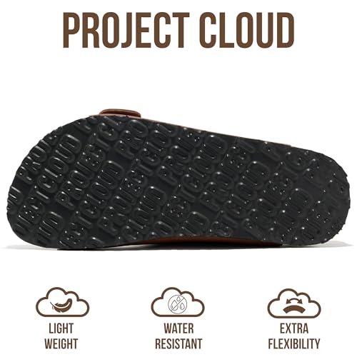 Image of Project Cloud 100% Genuine Leather Footbed Sandals for Women 2026 Comfortable Beach Essentials Womens Sandals Memory Foam Vacation Essentials Slides for Women Footwear (Santorini)