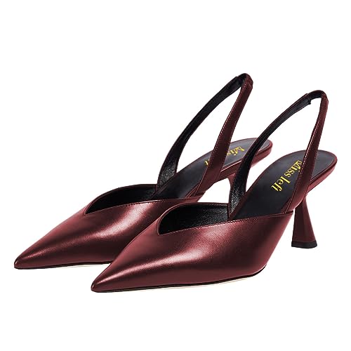 miss left Women V-Cut Slingback Closed Pointy Toe Mid Kitten Heel Pumps Slip On Elastic Strap Sandals Trendy Daily Evening Party Shoes Size 4-16 US4