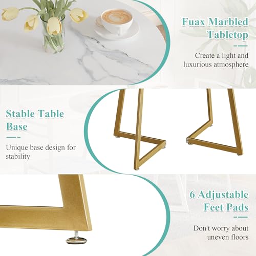 Image of VECELO Small Round Dining Table Set for 2, Wood Tabletop with Strong Metal Frame, Modern Dinette with Chairs for Kitchen, Breakfast Nook Living Room, White and Gold