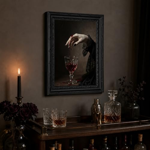 Framed Gothic Vampire Wine Glass Canvas Wall Art, 9x11 Inch by Anpeer - Used condition - Image 2