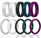 Saco Band Silicone Ring Wedding Band for Women - 10 Pack Ring Set (White, Black, Pearl Silver A, Dark Teal B, Purple 2613 - Size 6.5-7 (17.35mm))