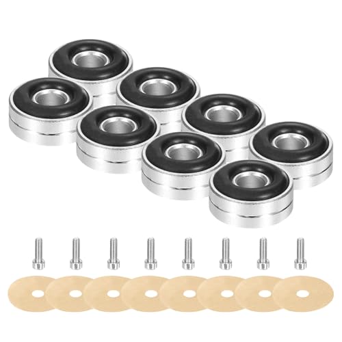 MECCANIXITY 8 Pcs Subwoofer Isolation Pad 20x8mm Silver, Pies de Aislamiento para Altavoz con Tornillos M3 miniatura 1