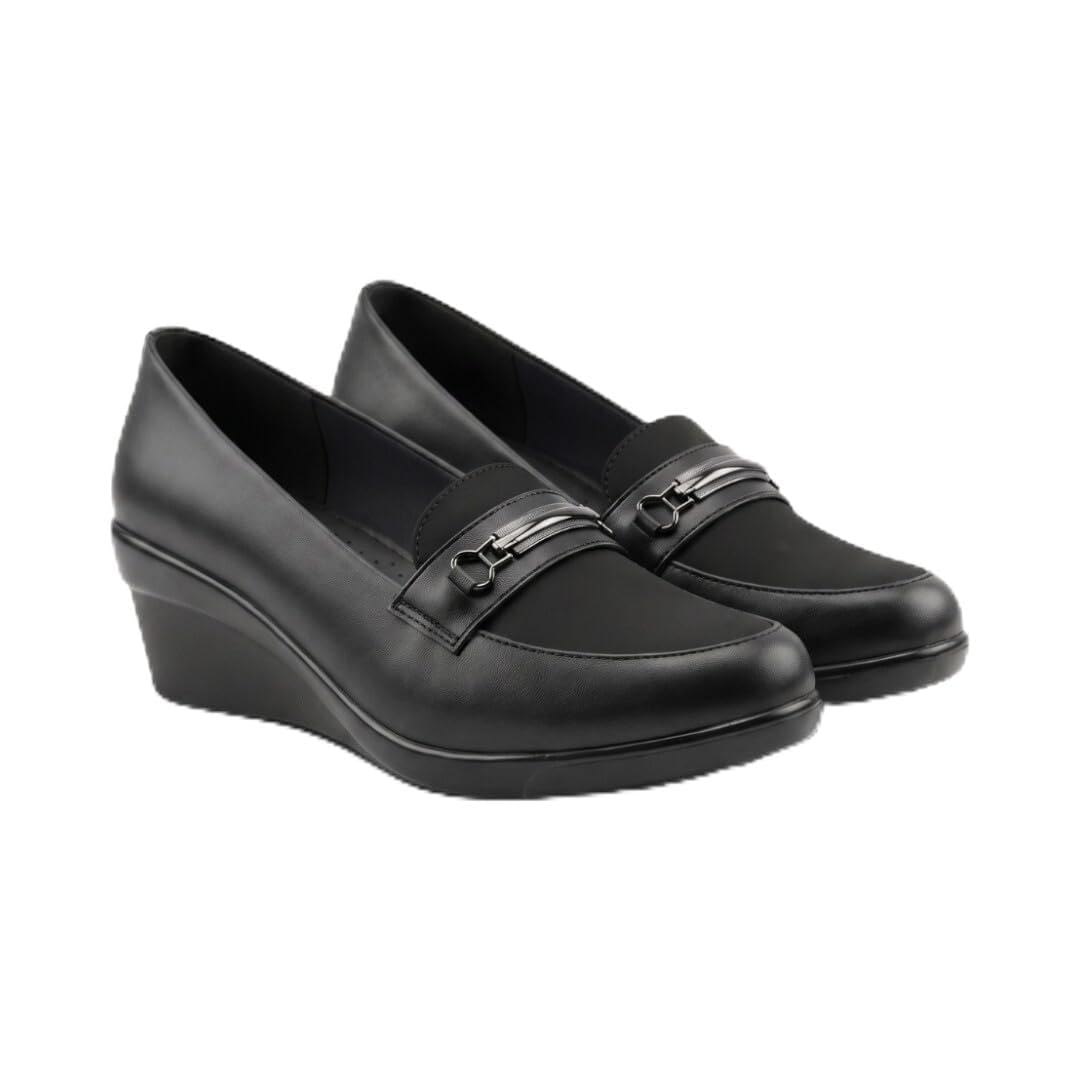 jodyhub Women's Black Comfort Wedge Loafers | Soft Cushioned Formal Footwear for Women-picture-19