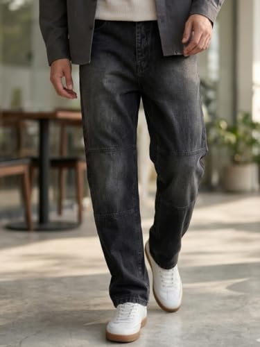 Image of Urbano Fashion Men's Loose Baggy Fit Cut and Sew Panelled Jeans Non-Stretchable