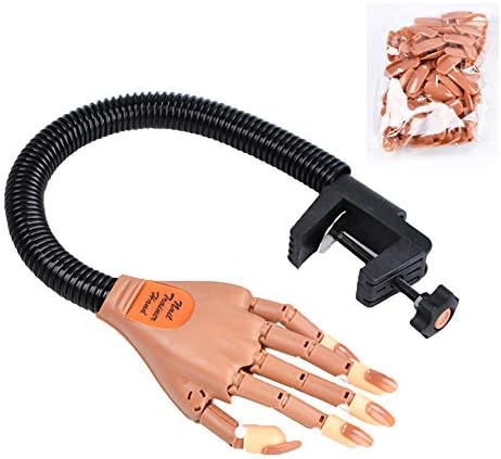 Triclicks Nail Trainning Practice Hand + 100pcs False Nails - Nail Art Practice Hand - Nail Display Manicure Supply - Flexible Movable False Fake Hands for Nail Manicure - Manicure DIY Practice Tool