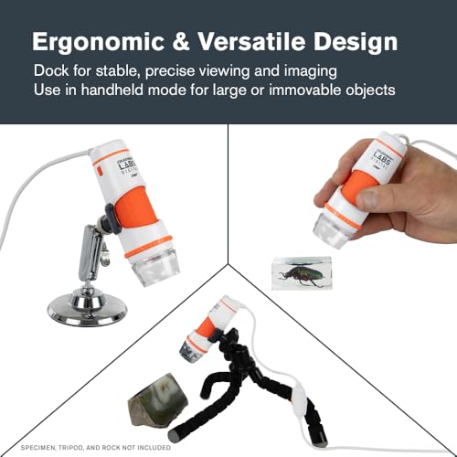 Image of Celestron Labs Digital 2MP Handheld Microscope - 20x-200x Magnification - Software Captures Photos, Videos - LED Lighting & Polarizing Filter - Stand Included - Compatible with Windows & Mac