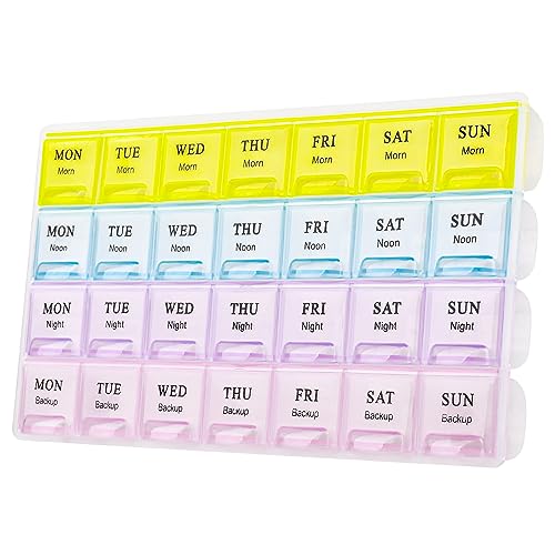 Large Weekly Pill Organizer 4 Times A Day Medicine Cases Moisture-Proof 7 Day Pill Box Travel Pill Cases Portable for Pills Vitamin Fish Oil Supplements