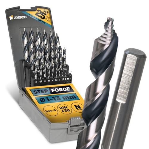 AMBOSS WERKZEUGE® Ensemble de forets en spirale Diamètre 1-13 mm HSS-G DIN 338 pour acier, acier doux, aluminium, métaux non ferreux AMBOSS WERKZEUGE®...