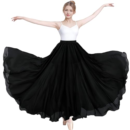 Bauchtanz Kostüm Maxi Rock Damen Mädchen Festival Tanz Elegant Chiffon Lang Rock Schwarz