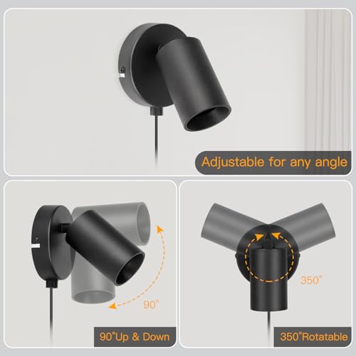 TaFiCo Black Plug in Wall Light with Switch - GU10 Wall Light Plug in Cord 350° Rotatable - 7W Indoor Wall Sconce Lights for Bedroom Living Room Kitchen Desk - Bulb Not Included - Cosy Home Interiors TaFiCo Black Plug in Wall Light with Switch - GU10 Wall Light Plug in Cord 350° Rotatable - 7W Indoor Wall Sconce Lights for Bedroom Living Room Kitchen Desk - Bulb Not Included - Image 3