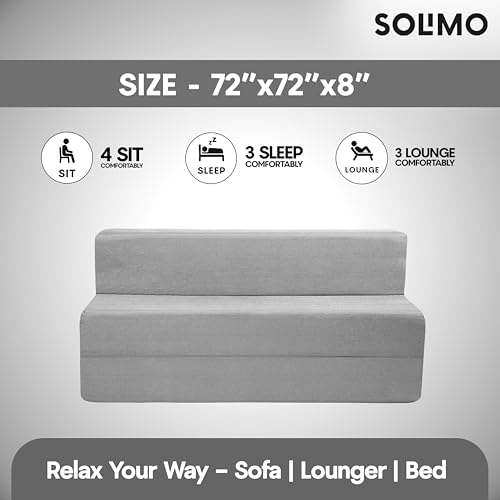 Image of Amazon Brand - Solimo 4 Seater 6 * 6 Jute Fabric Washable Cover Sofa Cum Bed 4 Seater Double Foam Fold Out Sofa Cum Bed (Finish Color - Light Grey Delivery Condition - Pre-Assembled)
