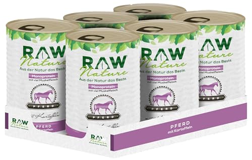 RAW Nature - Pferd Pur 6x400g - Mit Kartoffeln - Nassfutter für Hunde - Hoher Fleischanteil - Monoprotein - Alleinfuttermittel - Getreidefreies Hundefutter (6er Pack)