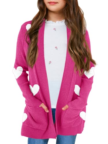 Image of Girls Cardigan Kids Open Front Oversized Sweater with Pockets | Casual Cardigans, Soft Knit, Long Sleeve, Uniform Cardigan for Girls, 7-14 Years