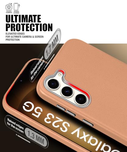 Image of WOW IMAGINE Back Cover for Samsung Galaxy S23 5G | Shockproof Tough Leather Texture Hard Mobile Case | Ultra Slim Non-Slip Grip | Inner Velvet Fabric | Metal Camera Ring - Tan Brown