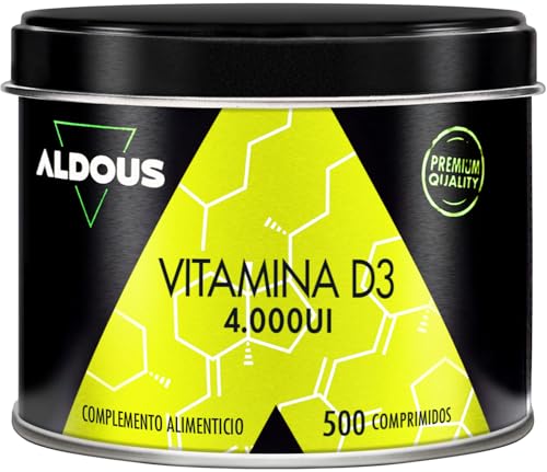 Vitamina D3 4000 UI máxima dosis - 500 comprimidos - Vitamina D Colecalciferol - Vitaminas para el sistema inmunitario y defensas - Para Músculos y Huesos - Mejora absorción Calcio - ALDOUS