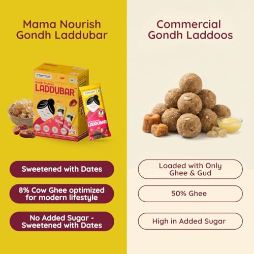 Image of LADDUBAR - Gond Dryfruit Laddubar by Mamanourish (Pack of 12 x 35 g) | as Seen on Shark Tank | Gond, Cow Ghee, Dates and Dry Fruits | Postpartum Dry Fruit Bar | Gondh Laddu for Everyone