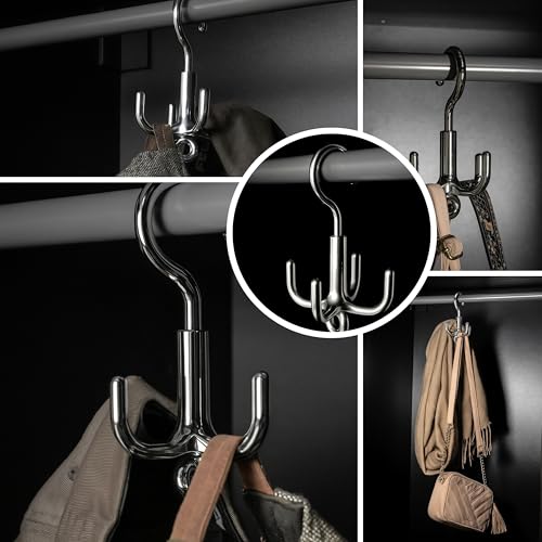 ELMOWO - Universal Haken XXL (360 Grad drehbar) Organizer für Kleiderstange/Kleiderschrank für Gürtel, Krawatten, Taschen - Gürtelhalter & Taschenhalter für Schrank bis 20 kg belastbar (Kunststoff)