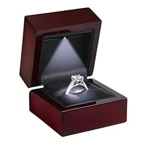 Allure – Luxury Ring Box With LED Light, Authentic Mahogany Wood With Black Leatherette Insert, Square Elegant Diamond…
