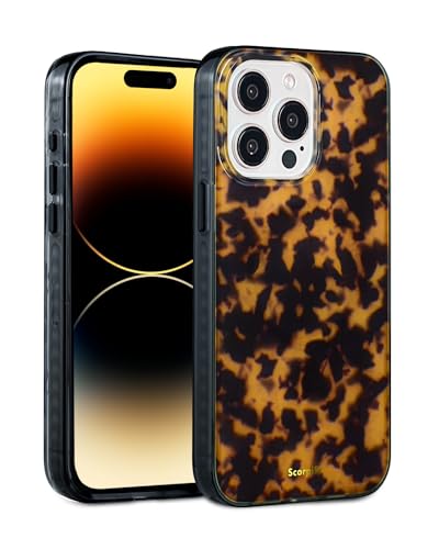 Coque iPhone 15 Pro motif écaille de tortue marron : l'accessoire tendance pour femme