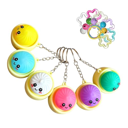 Dumpling Keychain Crisp Sound Adorable Cartoon Pendant For Backpacks Mini Dumpling Stress Relief Fidget Clicker Keychain (6PCS Standard pressing method)
