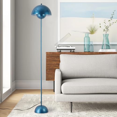 Image of Mid-Century Modern Metal Bud Floor Lamp for Home and Office, Pearl Blue
