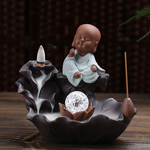 Quemador De Incienso Quemador de Incienso de reflujo con Bola de Cristal LED, Adornos artesanales creativos Accesorios De Meditación(A)