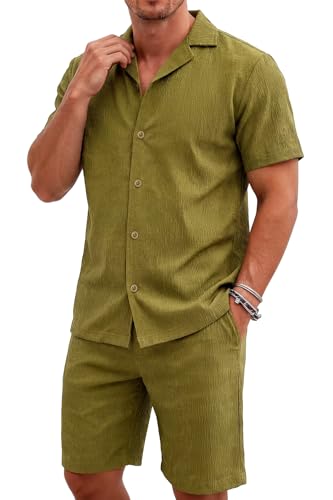 Heyfanee Heyfanee Men's 2 Piece Short Sleeve Shirts and Shorts Vacation Summer Beach Outfits Jacquard Sets for Men