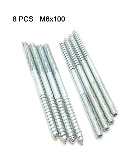 Image of Hanger Bolt M6x100 Silvery Double Headed Bolt Self-Tapping Screw for Furniture 8Pcs