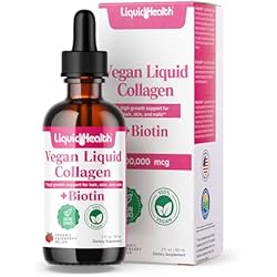 LIQUIDHEALTH 100% Vegan Collagen Plus Biotin 100,000mcg Liquid Drops - Plant-Based Liquid Collagen for Women & Men - Hair & Nail Growth, Skin Health, Boosts Metabolism - Made in USA, Non-GMO (2 oz)