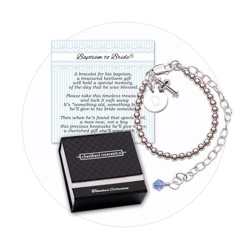 Image of Cherished Moments Personalized Baptism to Bride Cross Bracelet with Initial Charm for Boys in 925 Sterling Silver