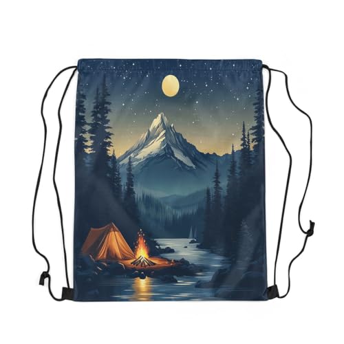 jejeloiu Camper Drawstring Backpack 13"x15.7" Campfire Tent Mountain Sports Gym String Bag Happy Camping Moon Drawstring Bags RV Camping Waterproof Cinch Bag Sackpack3