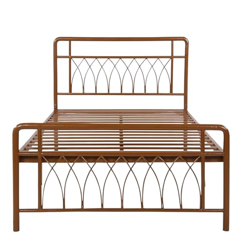 Image of Jexx Metal Extra Single Size Bed Without Storage | Wrought Iron Single Bed with Headboard & Footboard| Sturdy Powder Coated Platform Cot for Bedroom (Jexx Brown)