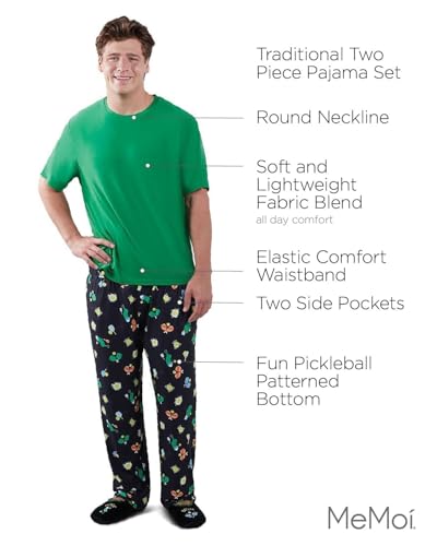 MeMoi Men's Pickleball Two Piece PJ Set In A Bag Forest Green L3
