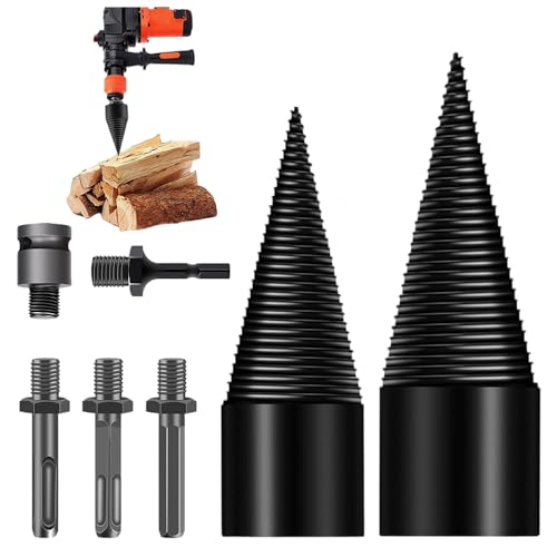 LYPPUL Fendeuse de Bûches, 45mm + 32mm Foret de Fendage de Bois, Fendeuse Bois Cône avec 5 Poignées, Jeu de Forets Fendeurs de boiss, Convient pour Fendre, Fendeur de Buche