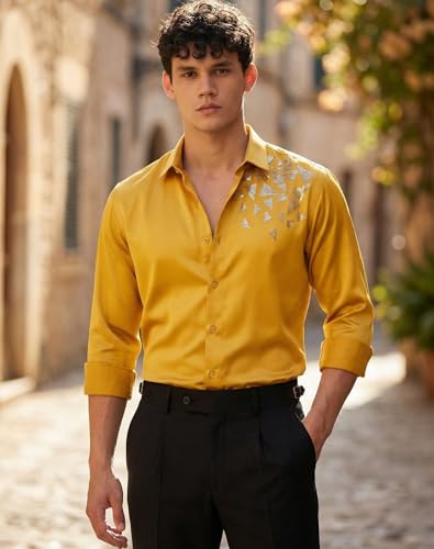 Image of IndoPrimo Men's Stylish Satin Shirt for Party, Formal, Daily and Casual Wear Full Sleeve Shirt for Mens - Trio