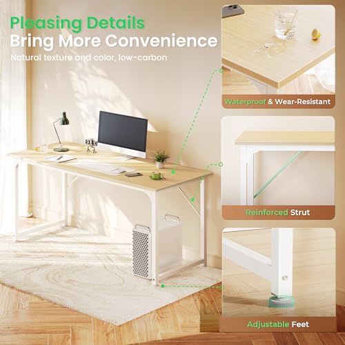 Image of Huuger Computer Desk, 54 Inch Office Desk, Gaming Desk with Storage, Writing Desk Work Desk for Home Office, Study, Modern Simple Desk, Large Legroom, Metal Frame, Maple