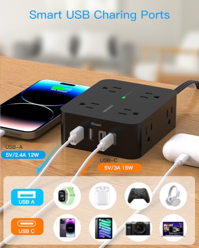 Image of 10 Ft Surge Protector Power Strip, Extension Cord with Multiple Outlets