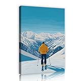 ウィンタースポーツテーマキャンバスプリント雪山スキーキャンバスウォールアート広大な自然風景ポスター写真リビングルームオフィス50x70cmインナーフレーム