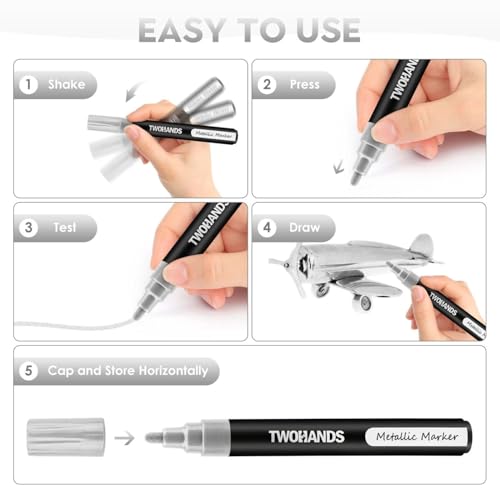 Image of Metallic Marker Pen Set of 6 | Shake and Use Paint Pens | Water-Based Quick Dry Non-Toxic Ink for Art, Craft, Card Making, Journaling, Rock Painting & Drawing (6 Silver- 6 Pic)