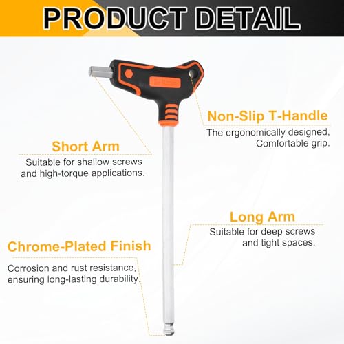 Clé hexagonale en T 10 mm de sourcing map en acier S2 durable - 5
