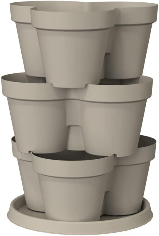 The HC Companies Terrace Planter 23” Vertical Herb Garden Planter, 3 Tiered Stackable Strawberry Planting Pots, Indoor Outdoor Containers for Growing Vegetables and Succulents – Holds 9 Plants