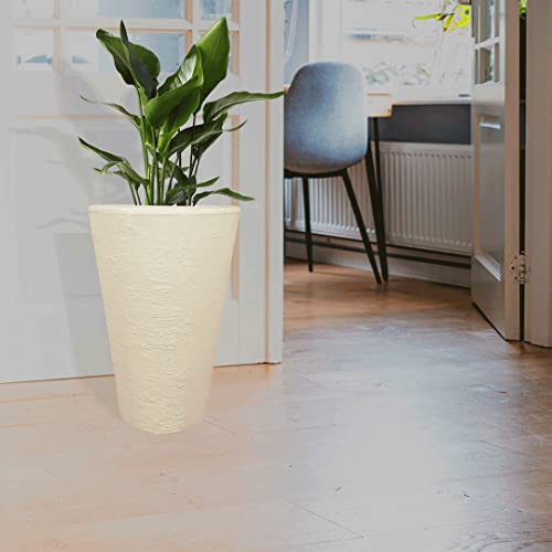 Elly Décor 12 Inch, 18" Tall Conic Round Planter Pot With Drainage Hole,Lightweight, Extremely Durable Plastic, 12"X 18" Tall Conic Planter, Ivory #TOP6
