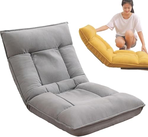 Chaise de sol pliante multi-positions - Siège bas d'appoint gris avec dossier compact