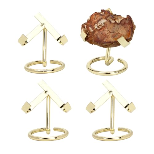KCGANI 4 Pcs Metal Crystal Display Shelf Golden Rock Display Stands Heart