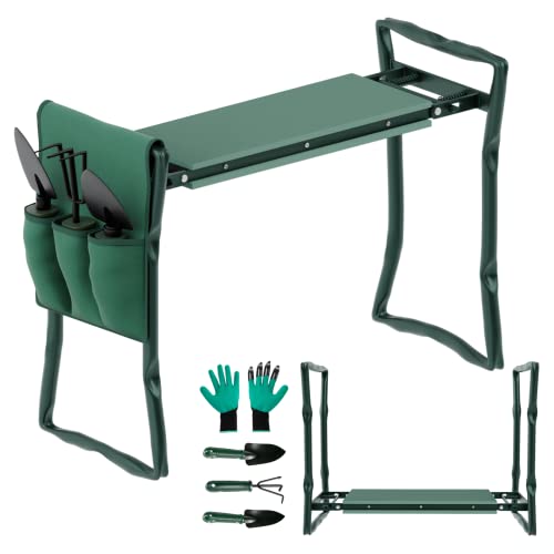 Sgabello da Giardinaggio con 3 Attrezzi da Giardino,Giardino Inginocchiatoio da Pieghevole e Portatile Portata Massima：250 KG Masthome