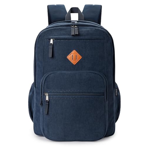 Image of ZORFIN 26L Backpack for College, and Travel: Corduroy Bookbag - Midnight Blue